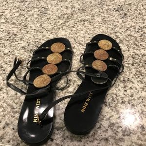 Nine West black leather sandals